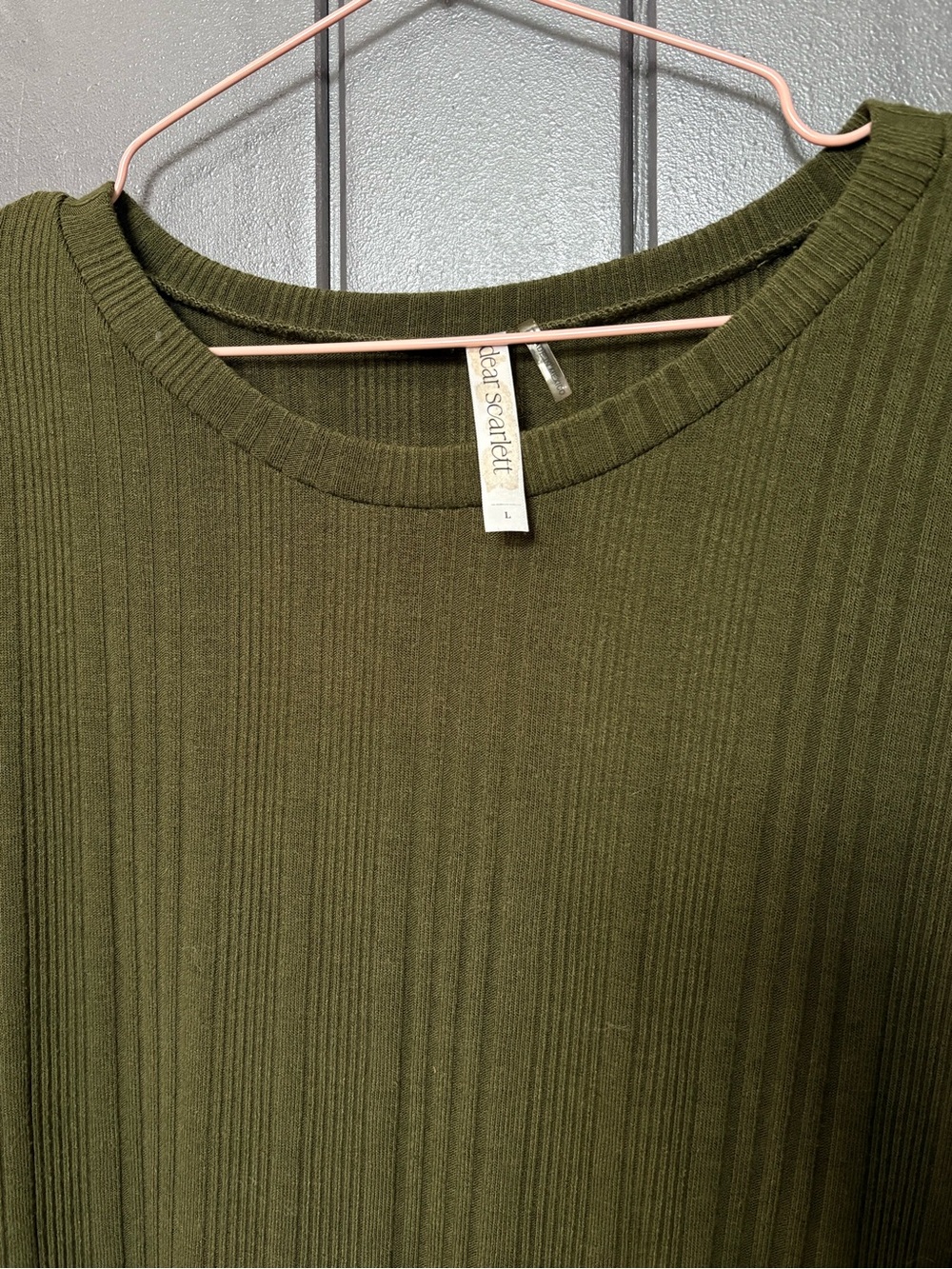 Olive Ribbed Long Sleeve Tunic Top - Picture 3 of 4